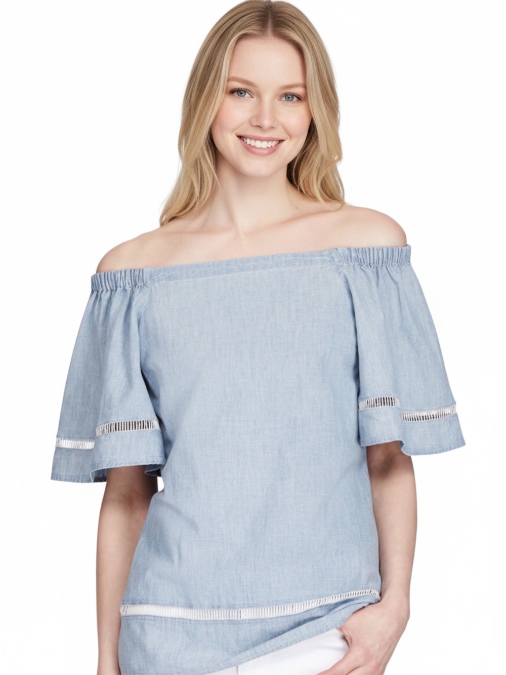 Lauren Ralph Lauren Chambray‎ Off the Shoulder Top Medium